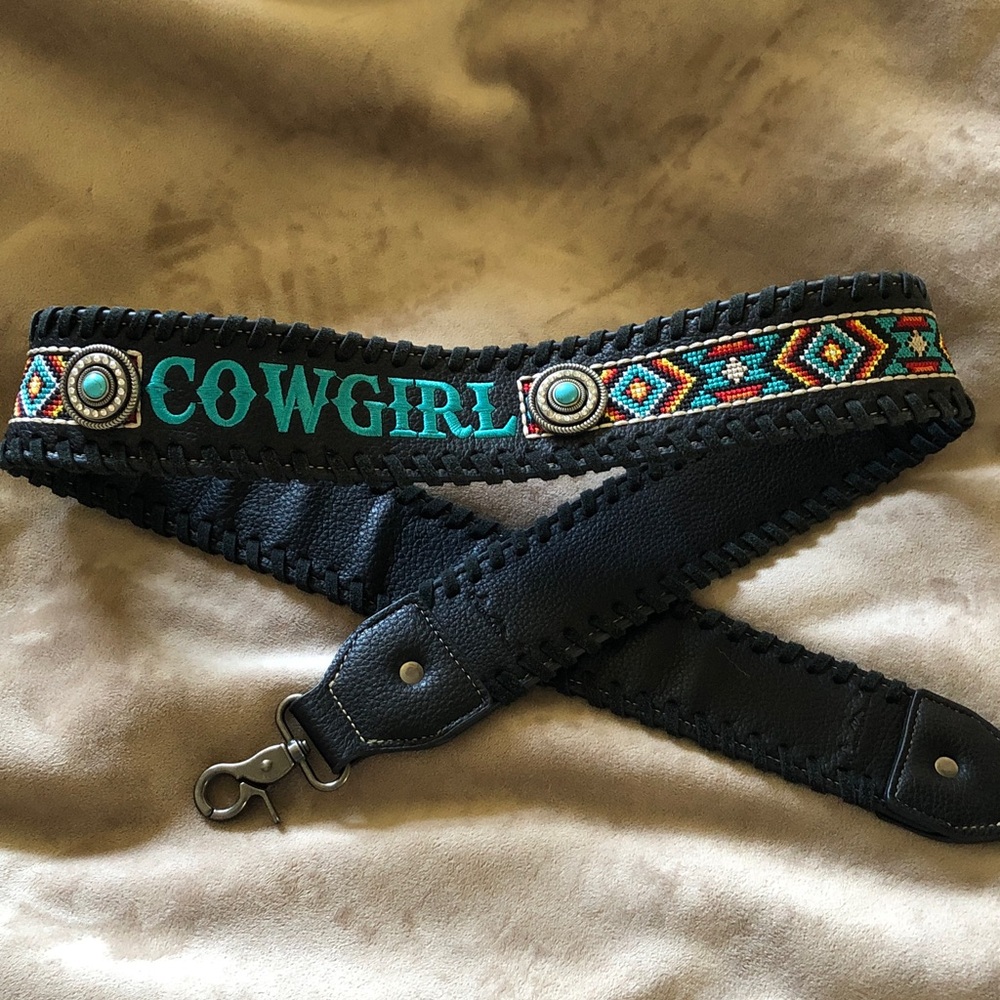 Western Embroidered Rhinestone wide Belt Purse Strap